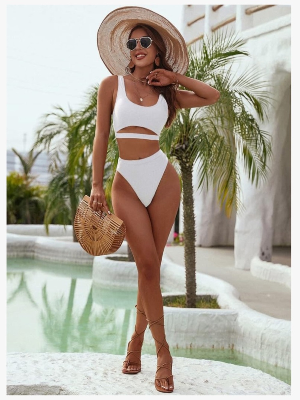 White Cutout High-Waist Bikini Set - Women Swim Bikinis